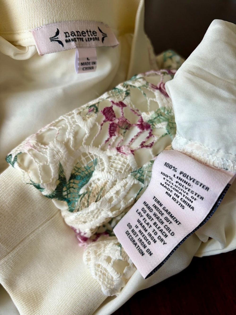 Nanette Lepore Cream Lace Bomber Jacket with Pink & Teal Floral Embroidery - Picture 4 of 4